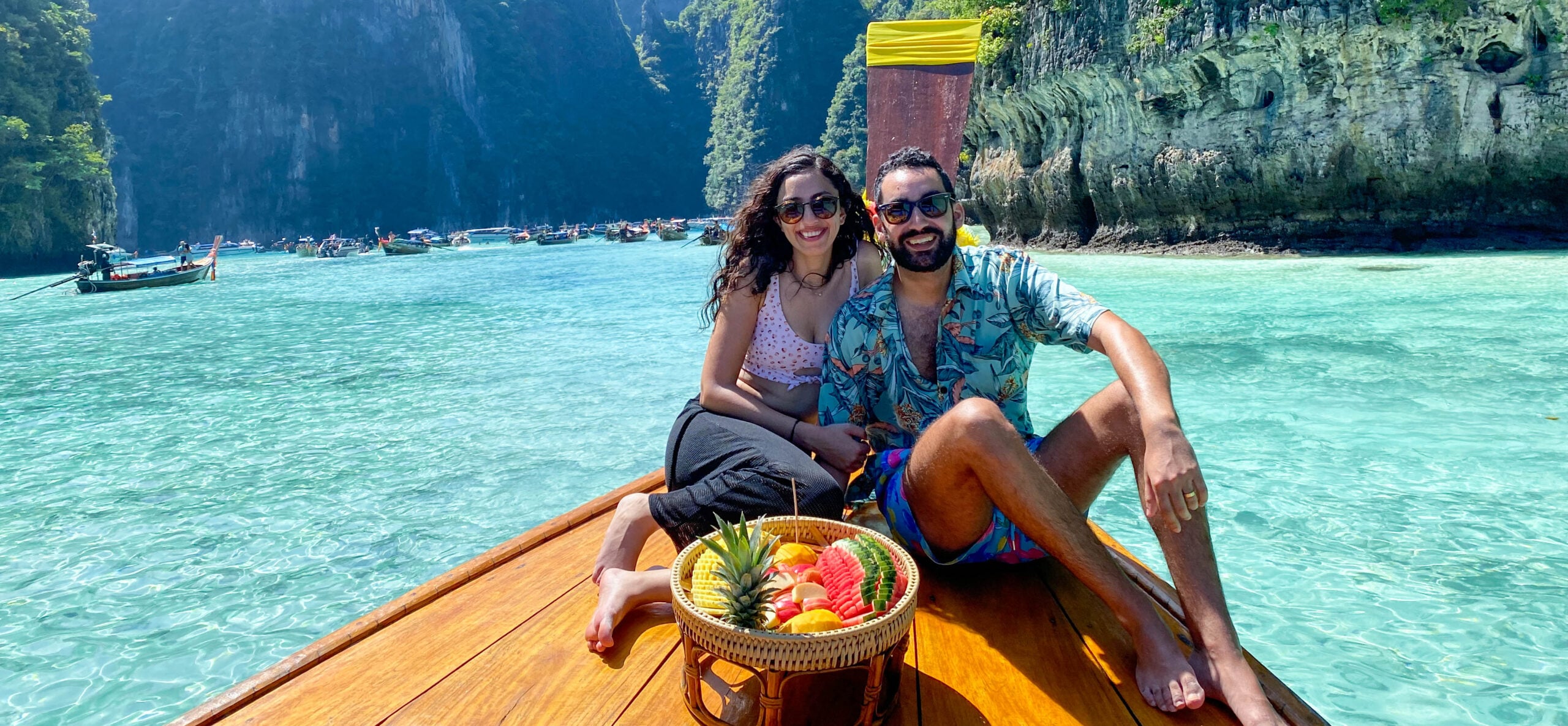 Phi Phi Islands Private Longtail Boat Tour - 01 customer with fruit platter private longtail boat