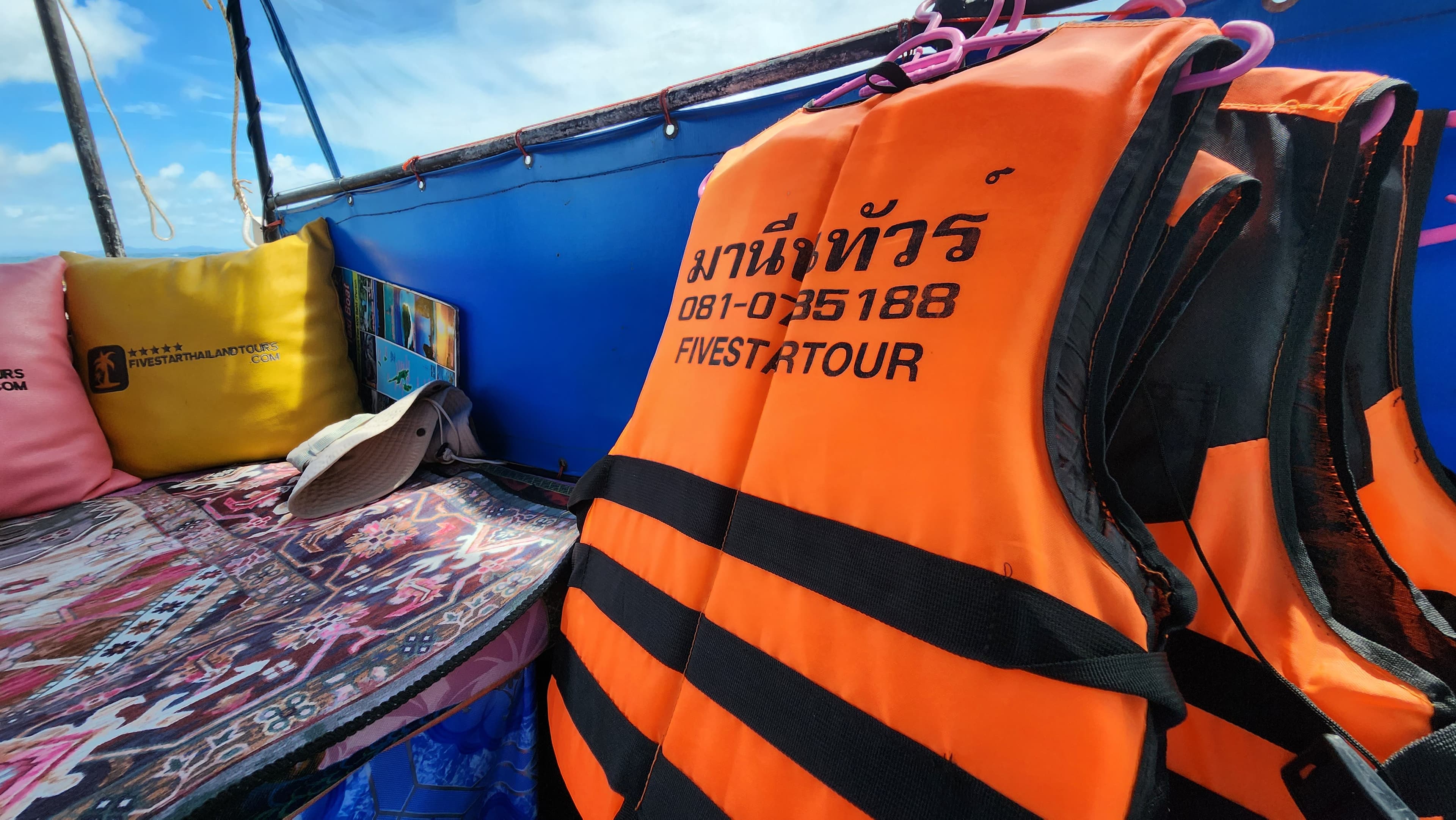 Phi Phi Islands Private Longtail Boat Tour - life jackets phi phi longtail boat saftey first five star thailand