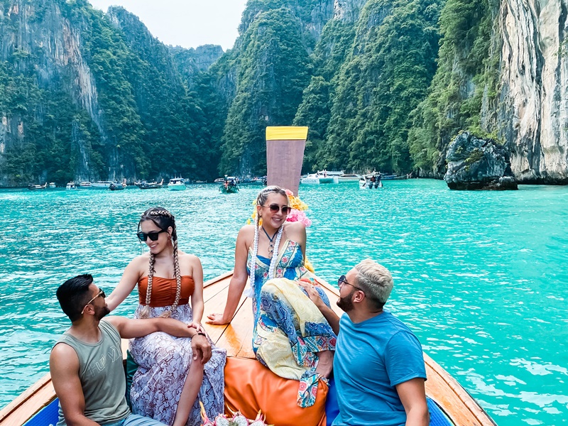 Group Of Friends On Five Star Thailand Private Budget Boat Tour Phi Phi Islands