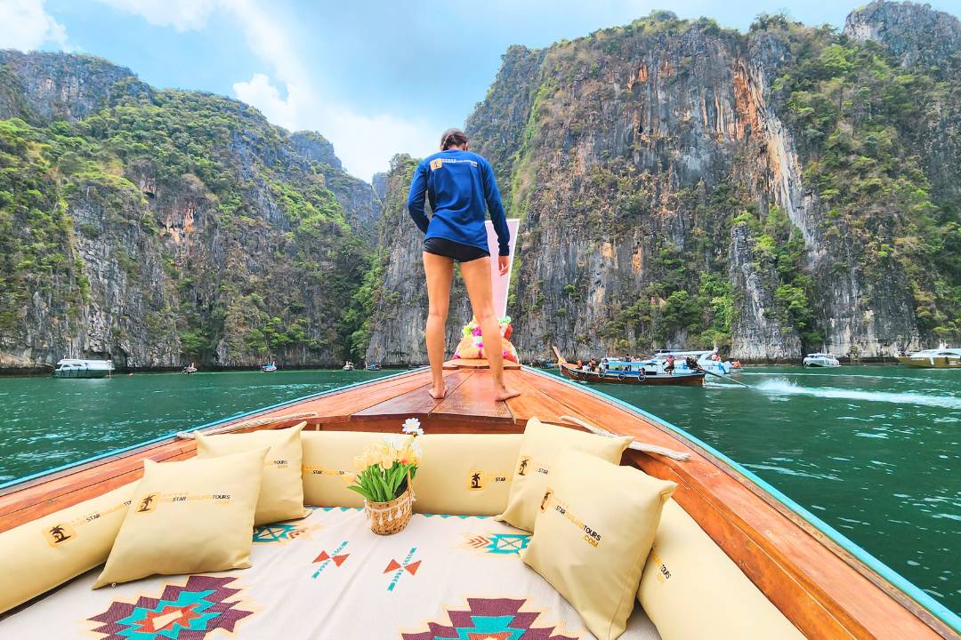 Luxury Premium Longtail Boat Vip For Five Star Thailand Tours Private Customer At Pilleh Lagoon In Koh Phi Phi Leh